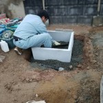 福山市芦田町にて、お墓の整理と巻石工事、お墓の基礎工事をしました！！
